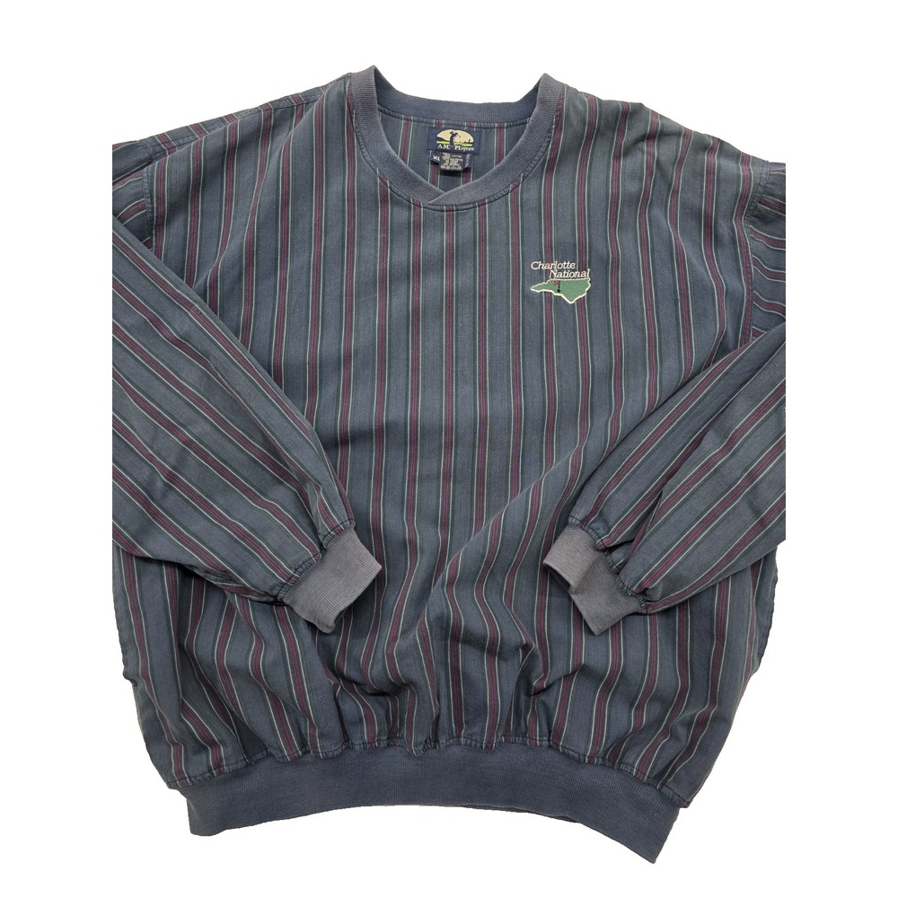 Vintage Charlotte National AM Players Striped Cotton Pullover Windbreaker - XL‎